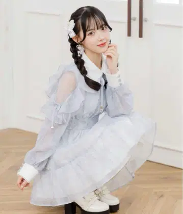 ROJITA 꽃무늬 긴팔 미니 원피스 블루