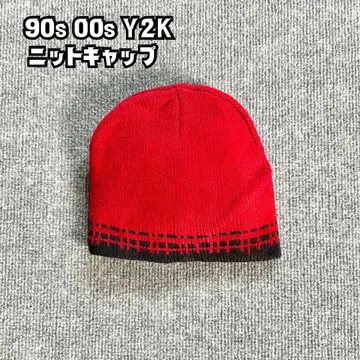 Y2K 00s 니트 캡 비니 레드 아크릴 해외 남녀 공용 새상품급