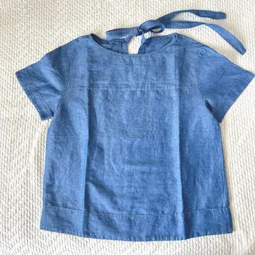 매킨토시 철학 반팔 셔츠 리본 린넨 혼방 데님 블루 M