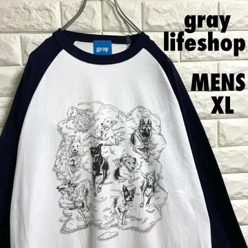 gray lifeshop 개 프린트 긴팔 티셔츠 롱T 남성용 XL 사이즈