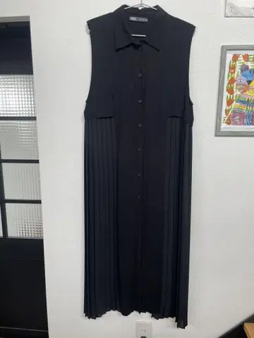 자라 슬리브리스 셔츠 원피스 L 블랙