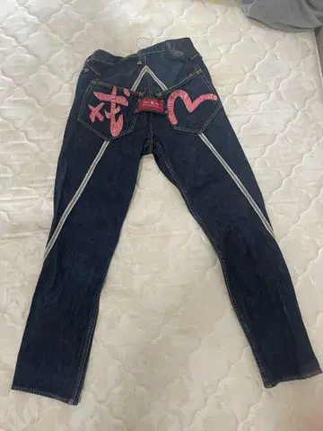 EVISU 자수 디자인 다크 블루 데님