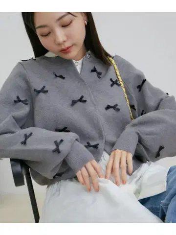 VIS 리본 가디건 그레이