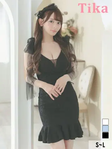 Tika 블랙 튤 리본 머메이드 드레스