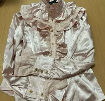 카드놀이 버튼 블라우스 긴팔 핑크