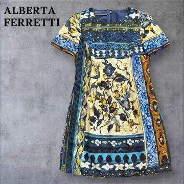 ALBERTA FERRETTI 반팔 원피스 올 패턴 무릎 기장 코튼 M