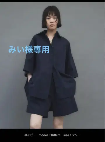 HANNE 안 하프 슬리브 셔츠 셋업 네이비 허리밴딩