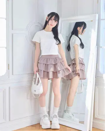 미셸 마카롱 프릴 슬림 레그 스커트 핑크 XS