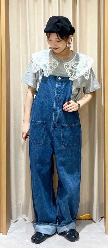 사만사 모스모스 데님/꽃무늬 모듬 살로펫 팬츠 블루 살로펫