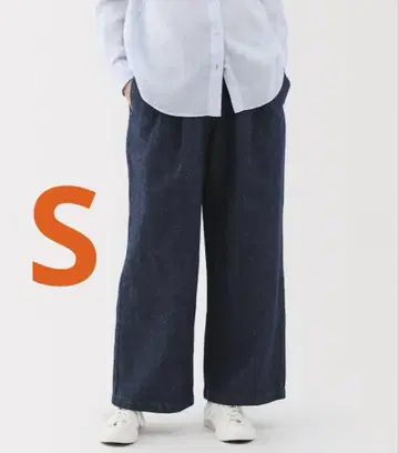 새상품급 무인양품 코튼 린넨 데님 이지 와이드 팬츠