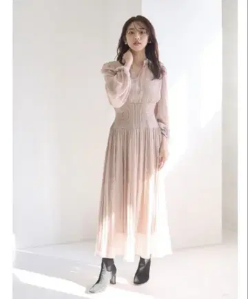 FRAY I.D 프레이 아이디 허리 리브 플리츠 원피스 핑크