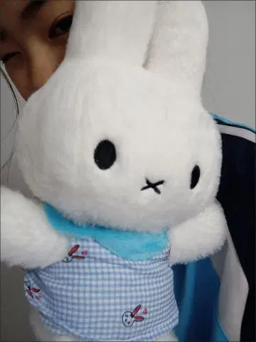 토끼 봉제 인형 체크 무늬 의류