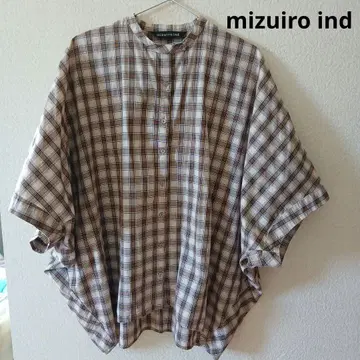 mizuiro ind 밴드 카라 체크 무늬 코쿤 실루엣 반팔 셔츠