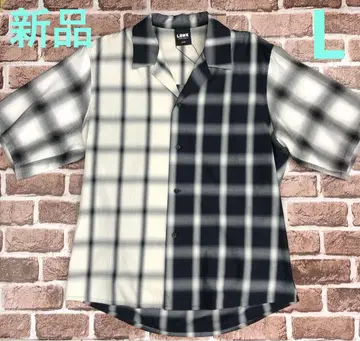 LIBERTY WALK 상의 반팔 셔츠 블랙 체크 무늬 단추