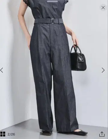 unitedarrows 바지 턱 데님 와이드 팬츠 네이비 36