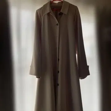마우지 베이지 롱 코트 허리 리본 포함