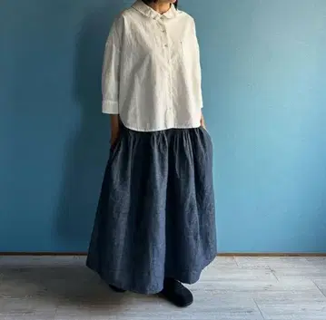타카시로 센코 블루 인 글린 인디고 패치워크 기리카에 개더 스커트