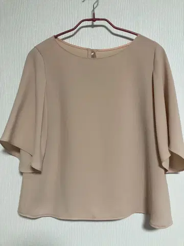 PLST 플라스테 더블 크로스 플레어 슬리브 블라우스 핑크 베이지 S