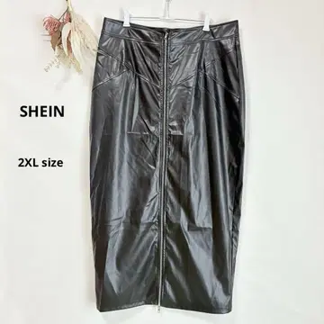 SHEIN 가죽 롱 스커트 타이트 프론트 지퍼 블랙 1XL