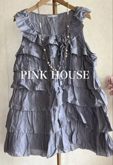 하자품 PINKHOUSE 모티브가 있는 단단한 프릴 튜닉 면 로른 퍼플