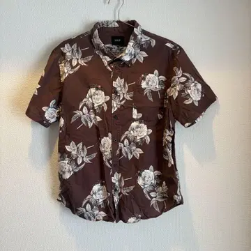 HUF 알로하 셔츠 브라운 XL 꽃무늬 거미 패턴