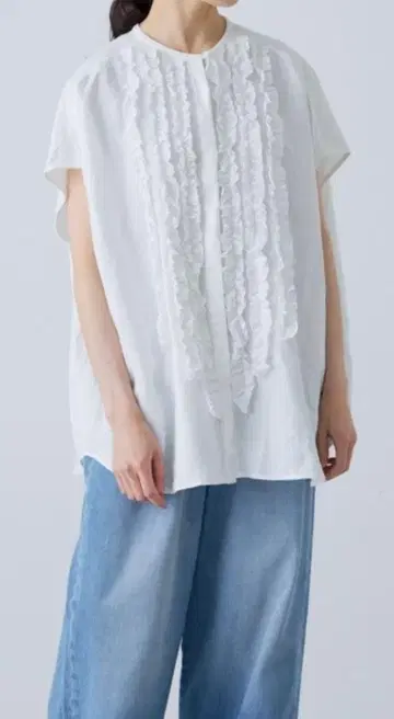 카구레 린넨 프릴 와이드 셔츠