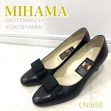 MIHAMA 요코하마 아몬드 토 리본 미들 힐 펌프스 블랙