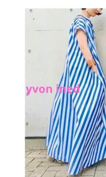 yvon ined 이본 이네드 블루 스트라이프 롱 원피스 맥시