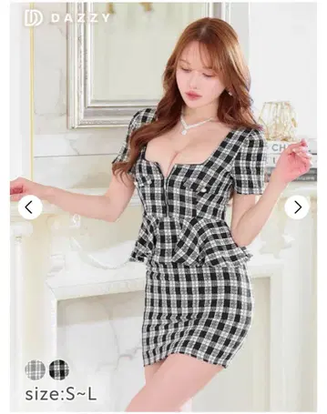 DAZZY 체크 무늬 페플럼 드레스 S~L