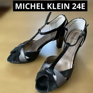 MICHEL KLEIN 오픈토 힐 블랙 스웨이드 가죽 24E