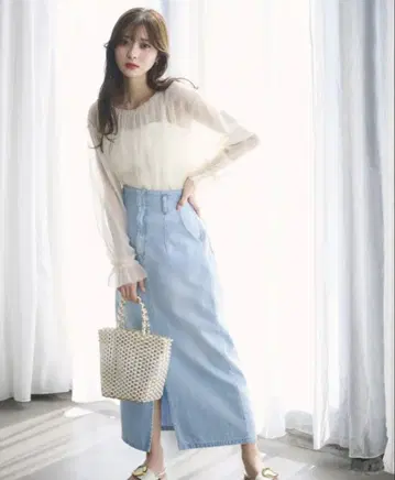 프로포 롱 내로우 데님 스커트