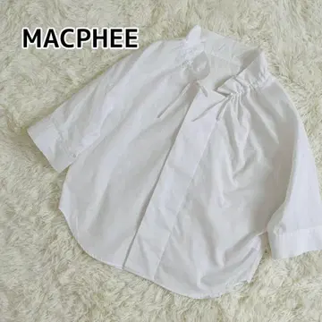 맥피 MACPHEE 보타이 블라우스 개더 코튼 화이트 셔츠