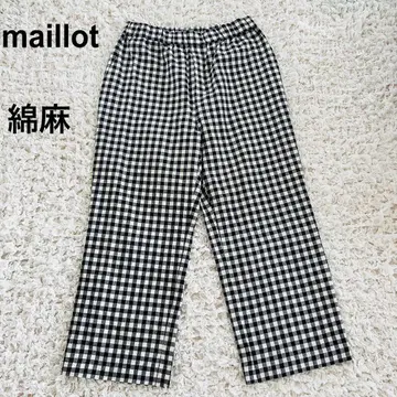 새상품급 maillot 마이요 마 혼방 깅엄 체크 팬츠 코튼 린넨