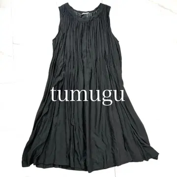 tumugu 츠무구 슬리브리스 롱 원피스 개더 일본제 블랙