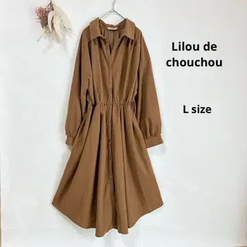 릴데 스크런치 코듀로이 셔츠 원피스 스키퍼 종아리 기장 L 브라운