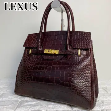 LEXUS 렉서스 토트백 악어 엠보싱 가죽 브라운 골드 금장 장식