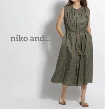 niko and... 프린트 절개 올 패턴 원피스 개더 면100%