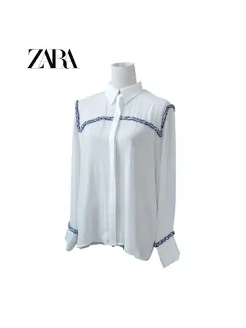새상품 ZARA 자라 트위드 자수 파이핑 긴팔 버튼 시어 셔츠