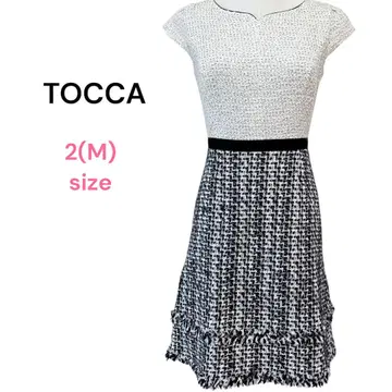 TOCCA 트위드 절개 원피스 프린지 밑단 디자인 사이즈 2 모노톤
