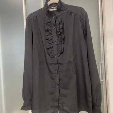 MIRELLER 블랙 도트 긴팔 블라우스 프릴 빈티지