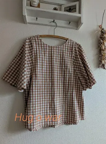허그아워 깅엄 체크 플레어 슬리브 블라우스