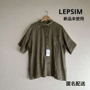 LEPSIM 린넨 100% 빅 셔츠 반팔 올리브 그린 L 사이즈