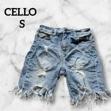 43CELLO [S] 데미지 가공 숏 팬츠 데님 팬츠 데미지 청바지