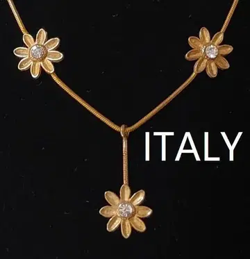 Vintage Italy 빈티지 꽃 모티브 목걸이 크리스탈 장식