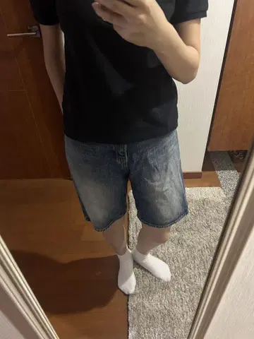 lagua gem 하프 데님 팬츠