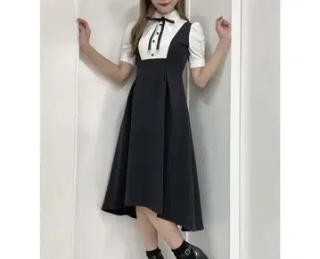 EATME 셔츠 칼라 이레헴 레이어드 원피스 블랙