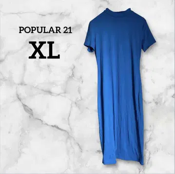 POPULAR 21 [XL] 블루 반팔 티셔츠 롱 원피스