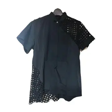 Sacai 비대칭 메쉬 반팔 셔츠 블라우스 블랙