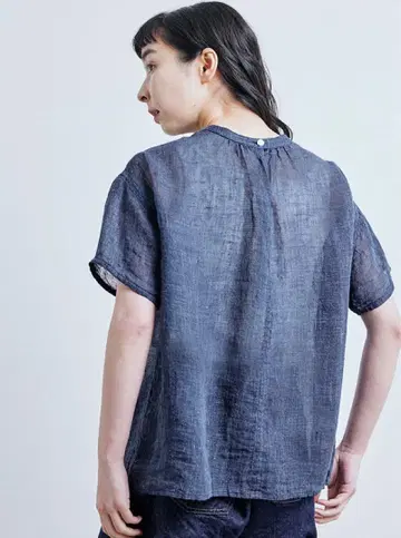 나카가와 마사시치 상점 린넨 모크넥 블라우스 린넨 100% 개더링