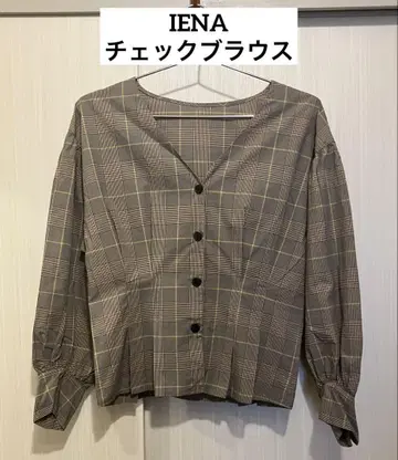 IENA 체크 퍼프 슬리브 블라우스